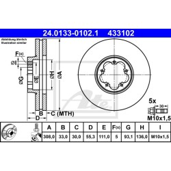 Tarcza hamulcowa / tarcze hamulcowe przód L/P FORD TOURNEO CUSTOM, TRANSIT, TRANSIT CUSTOM 2.0D/2.2D 04.12- (ATE - 24.0133-0102.1)