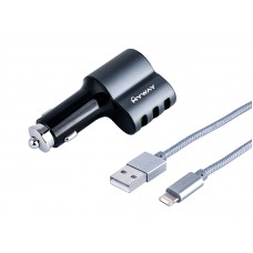 Ładowarka MYWAY 12/24V 3x USB Auto-ID max 5.1A z gniazdem zapalniczki, kabel z zespoloną wtyczką microUSB + Lightning