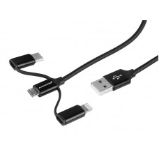 Kabel do ładowania i synchronizacji 120 cm, 3w1: USB > micro USB + Lightning + USB-C
