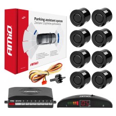 Zestaw czujników parkowania cofania LED 8 sensorów czarne AMIO-01560