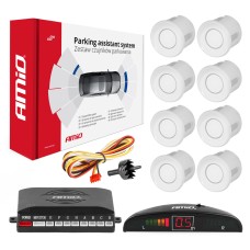 Zestaw czujników parkowania cofania LED 8 sensorów białe AMIO-01601