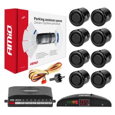 Zestaw czujników parkowania cofania LED 8 sensorów czarne "GOLD" 18 mm AMIO-01603