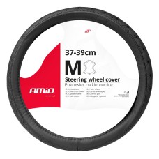 Pokrowiec skórzany pikowany nakładka na kierownicę samochodową M 37-39cm SWC-51-M AMIO-03561