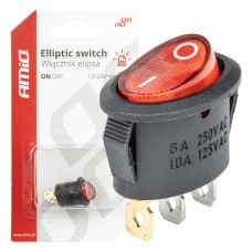 Włącznik przełącznik czerwonym owalny 12V 230V podświetlany BU01 AMIO-03612