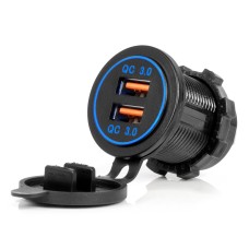 Ładowarka samochodowa z gniazdami USB wodoodporna 2xUSB QC3.0 12V 24V AMIO-04218