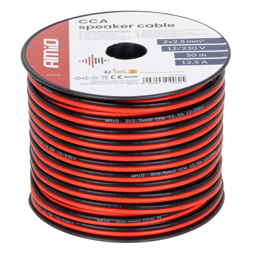 Kabel głośnikowy dwużyłowy CCA 2x2.5mm2 50m 12.5A AMIO-04460 Kabel głośnikowy dwużyłowy CCA 2x2.5mm2 50m 12.5A AMIO-04460