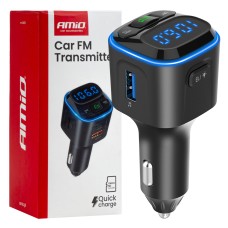 Transmiter samochodowy FM microSD 1×USB-A 2×USB-C 12V 24V AMIO-04651