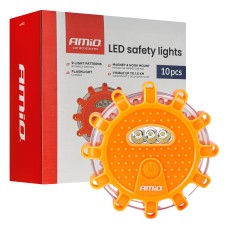 Zestaw samochodowych lamp awaryjnych z funkcją latarki LED 12SMD+3SMD 10szt. Czerwone AMIO-04672
