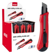 Nożyk uniwersalny ze stali SK5 ABS 100x18x0,5mm 24szt. Box AMIO-04811