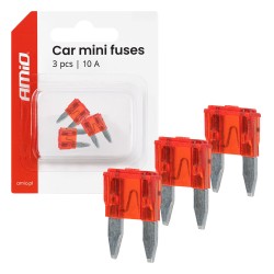 Bezpieczniki samochodowe płytkowe mini 3szt. 10A AMIO-05098 Bezpieczniki samochodowe płytkowe mini 3szt. 10A AMIO-05098