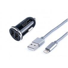 Ładowarka MYWAY 12/24V 2x USB 2.1A + kabel z zespoloną wtyczką microUSB + Lightning