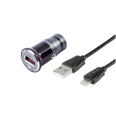 Ładowarka 12/24V QC3.0 1x USB + kabel USB > Lightning