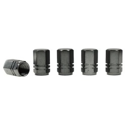 Nakrętki na wentyle, aluminiowe sześciokątne, 5 szt., gunmetal Nakrętki na wentyle, aluminiowe sześciokątne, 5 szt., gunmetal