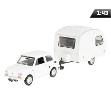 Model 1:43 Zestaw Fiat 126p + przyczepa Niewiadów Kemping, biały