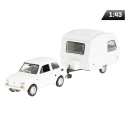 Model 1:43 Zestaw Fiat 126p + przyczepa Niewiadów Kemping, biały