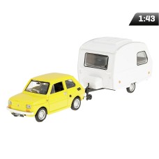 Model 1:43 Zestaw Fiat 126p + przyczepa Niewiadów Kemping, żółty