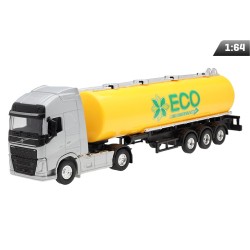 Model 1:64, VOLVO FH, srebrny ciągnik, żółta cysterna ECO Model 1:64, VOLVO FH, srebrny ciągnik, żółta cysterna ECO